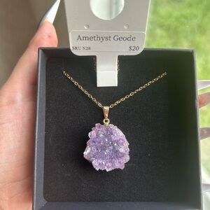 Amethyst Geode Necklace with Gold Chain